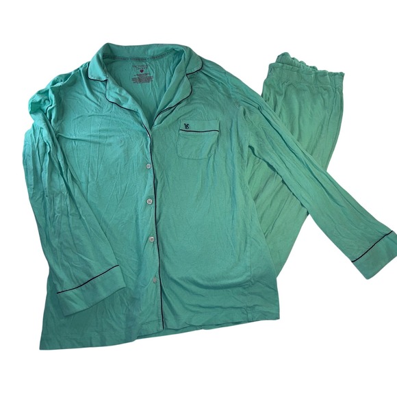 Victoria's Secret Other - Victorias Secret Mint Green Cotton Pajama Set Long Sleeve Button Up Pants M Long